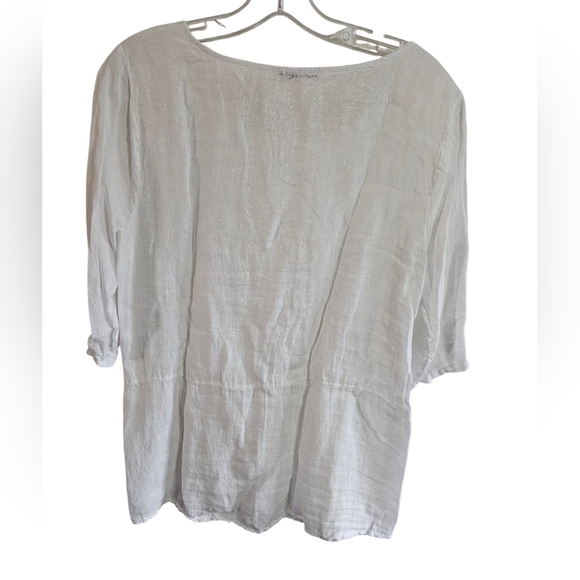 Lungo L’Arno Women’s Large White Linen Embroidered Blouse Tunic Top Coastal 90s - Picture 3 of 6